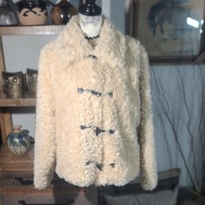 Kensie Cream Teddy Jacket with Black Accents